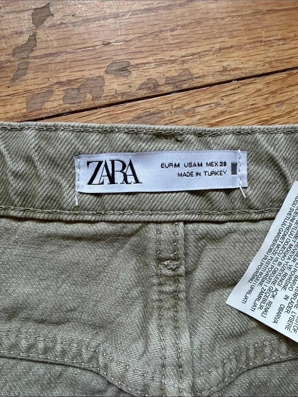 Zara Olive Green Denim Maxi Skirt with Front Slit